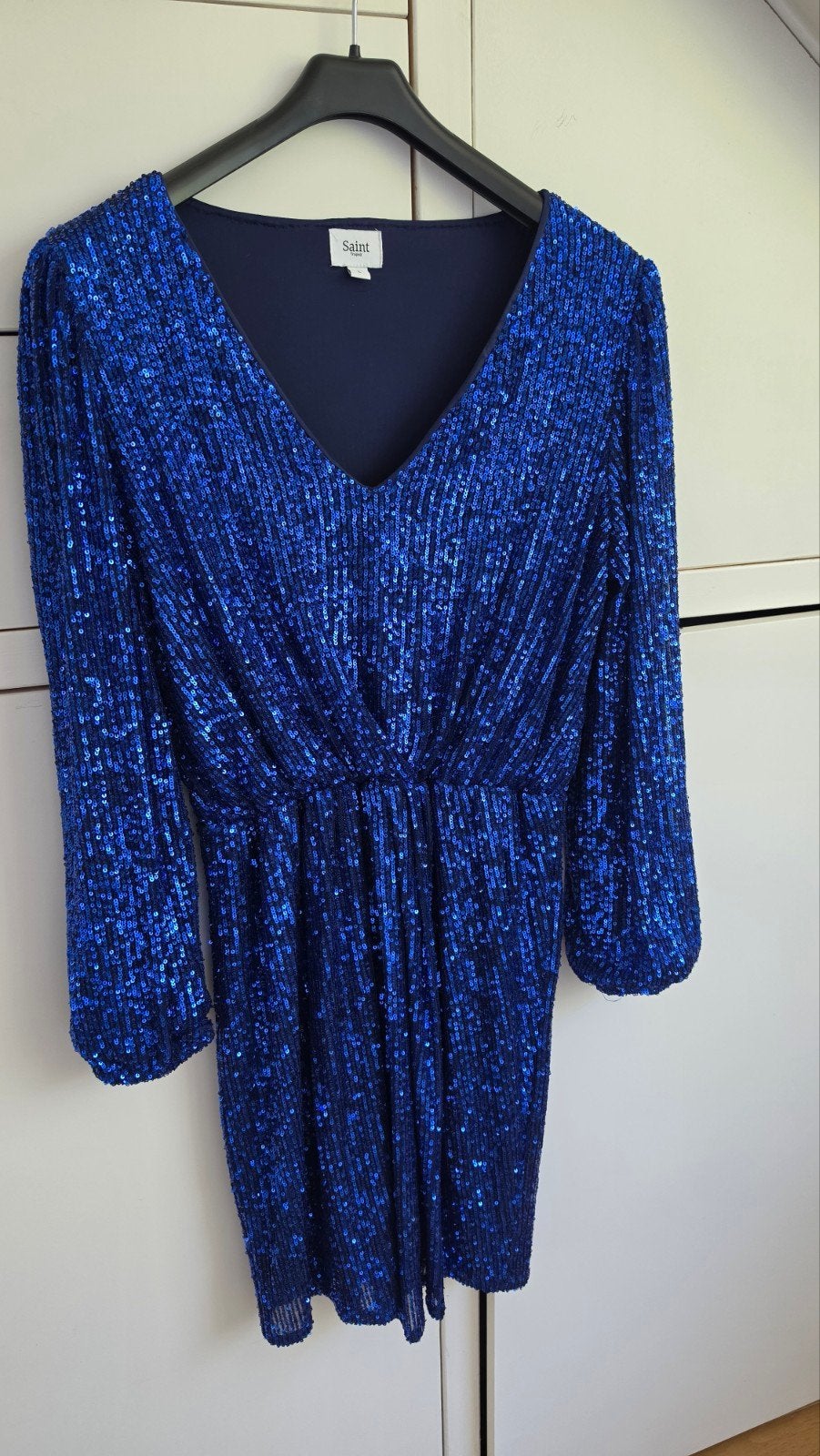 Saint Tropez blauwe pailletten jurk - feestelijk blauw, Blauw, Ophalen of Verzenden, Zo goed als nieuw, Maat 36 (S)
