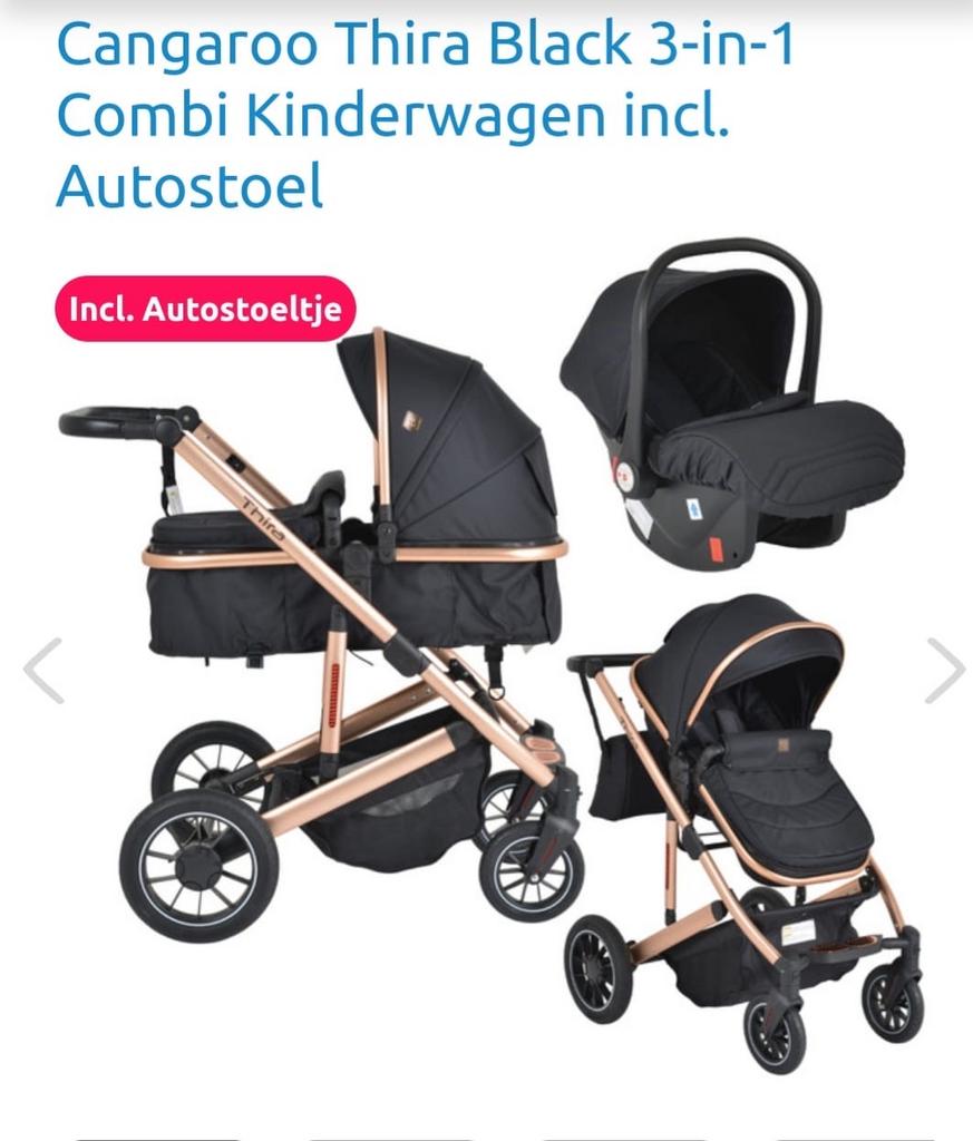 Cangaroo Thira Black 3-in-1 Combi Kinderwagen Zo Goed Als Ni, Overige merken, Ophalen of Verzenden, Zo goed als nieuw, Combiwagen