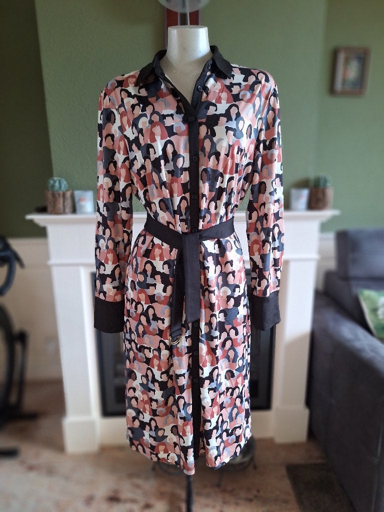 K-design gezichten jurk mensen vrouwen XL zwart oranje crème, K-design, Verzenden, Zwart, Maat 46/48 (XL) of groter