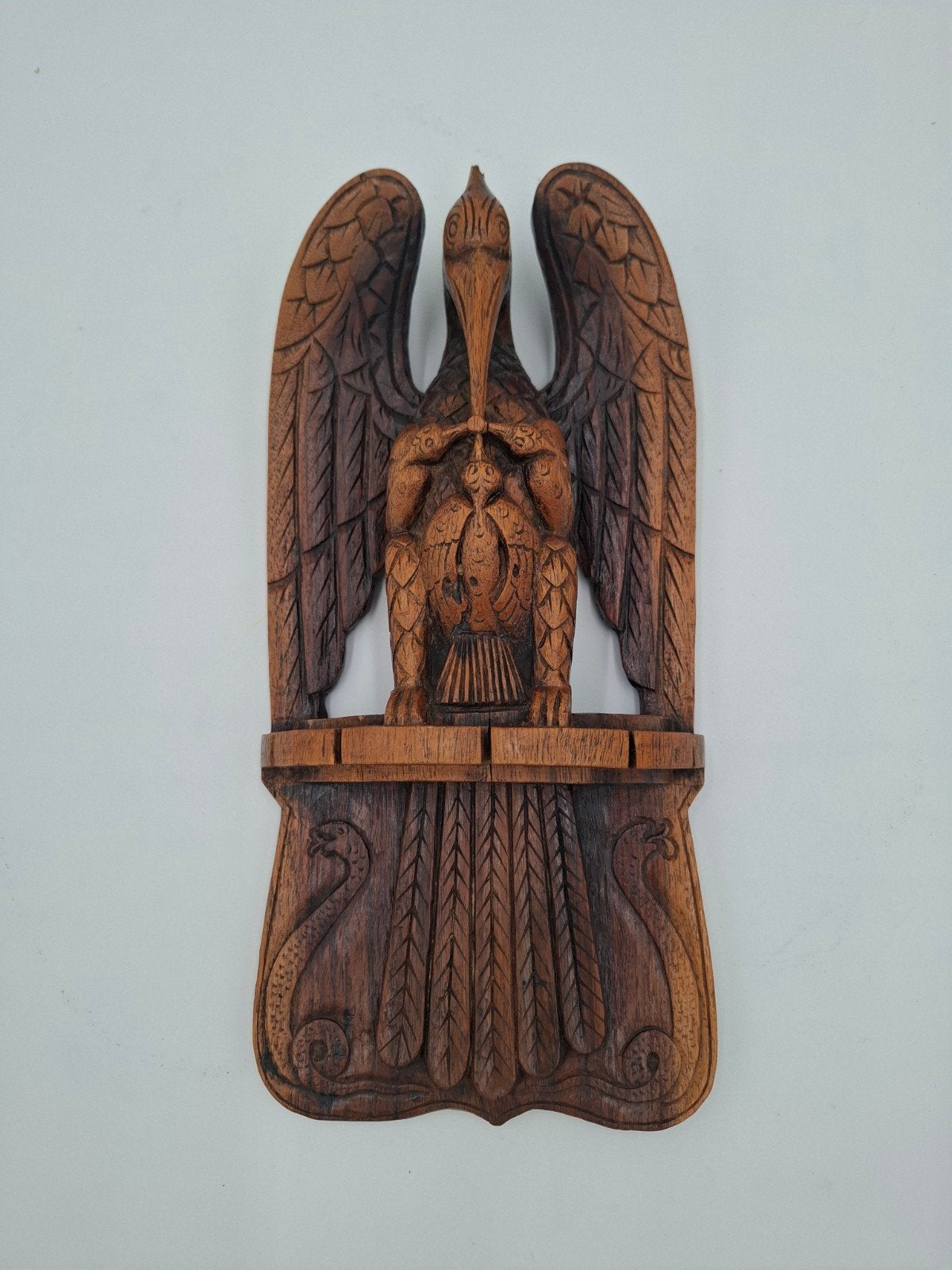 religieus houtsnijwerk lepelrek pelikaan, Ophalen of Verzenden, Hout, Houtsnijwerk, Religie