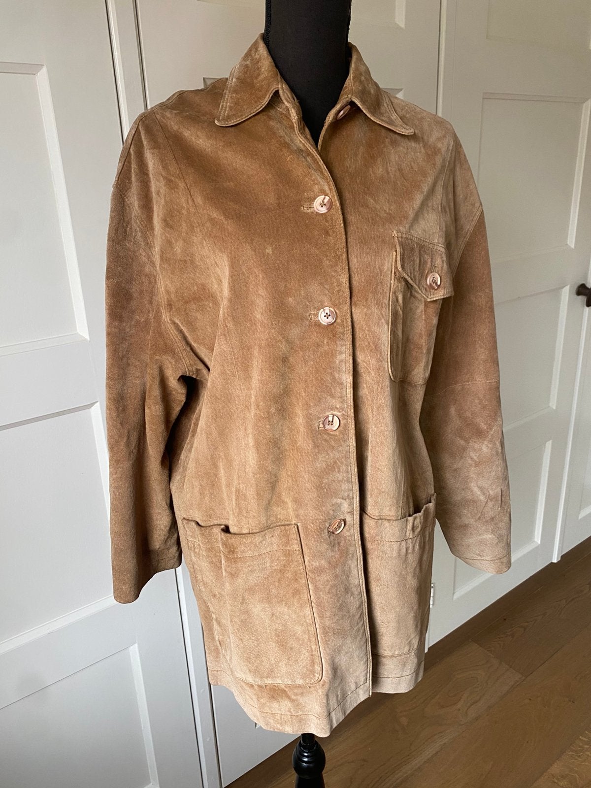 Lange Zomerse Leren (Suede) Jas, Kleding | Dames, Verzenden, Zo goed als nieuw, Maat 38/40 (M), Bruin