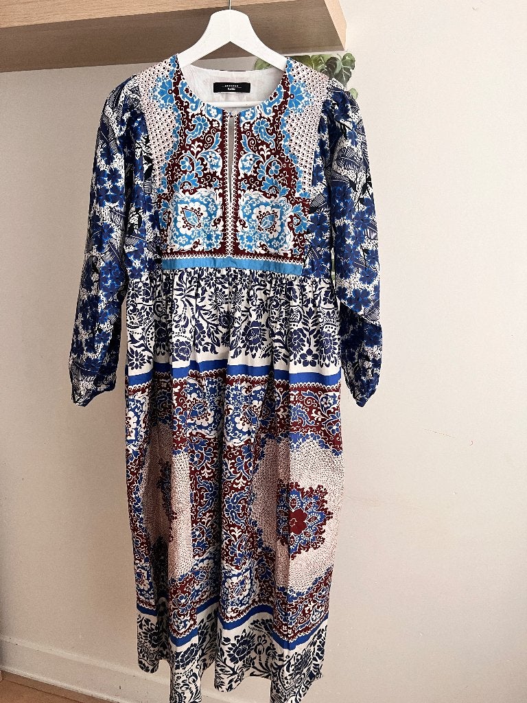 Weekend Max Mara lange jurk met print ca. maat L / oversized, Maat 38/40 (M), Blauw, Ophalen of Verzenden, Zo goed als nieuw