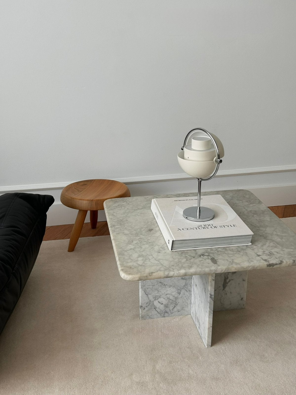 Vintage carrara marmeren salontafel vierkant midcentury, Ophalen, 50 tot 100 cm, Vierkant, 50 tot 100 cm