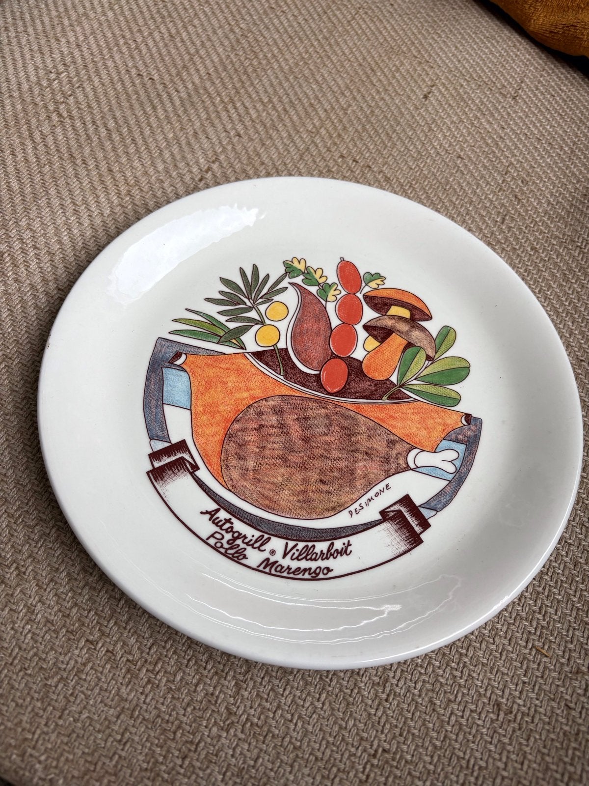 Vintage DeSimone Ceraminter Autogrill bord - Pollo Marengo, Antiek en Kunst, Ophalen of Verzenden