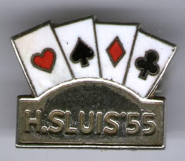H. Sluis '55 email op zilverkl kaartclub speldje ( W_105 ), Verzenden, Zo goed als nieuw, Sport, Speldje of Pin