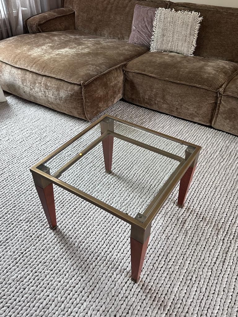 Antieke Salontafel met Messing Frame en Houten Poten, Huis en Inrichting, Tafels | Salontafels, Ophalen, Zo goed als nieuw