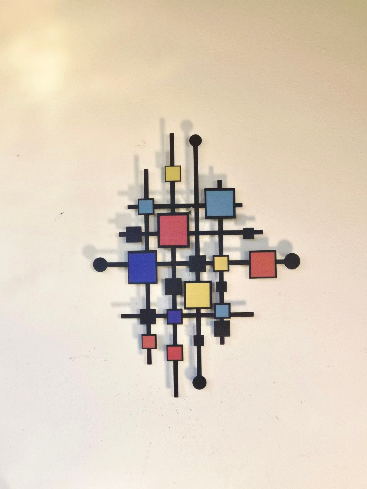 Mid-century wanddecoratie Mondriaan-stijl wandobject  ijzer, Metaal, Gebruikt, Verzenden, Meerkleurig