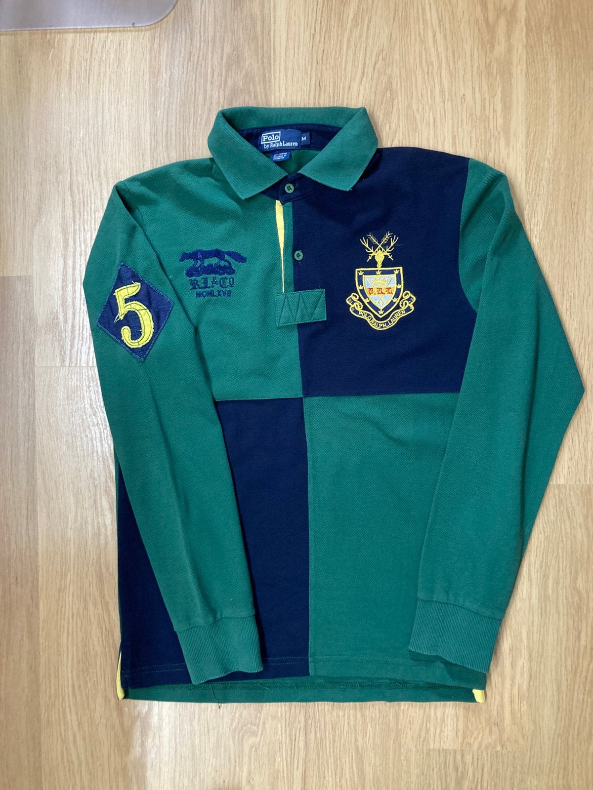 Polo Ralph Lauren Rugbypolo - M - Green - Navy- Colorblocked, Kleding | Heren, Polo's, Ralph Lauren, Ophalen of Verzenden, Zo goed als nieuw