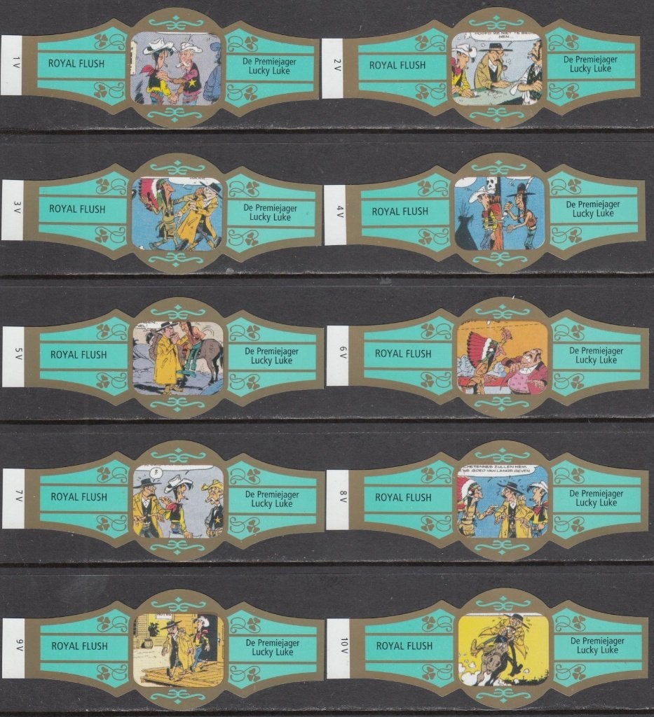 Sigarenbanden Lucky Luke De Premiejager, Royal Flush 1V-10V, Ophalen of Verzenden, Nieuw, Sigarenbandjes