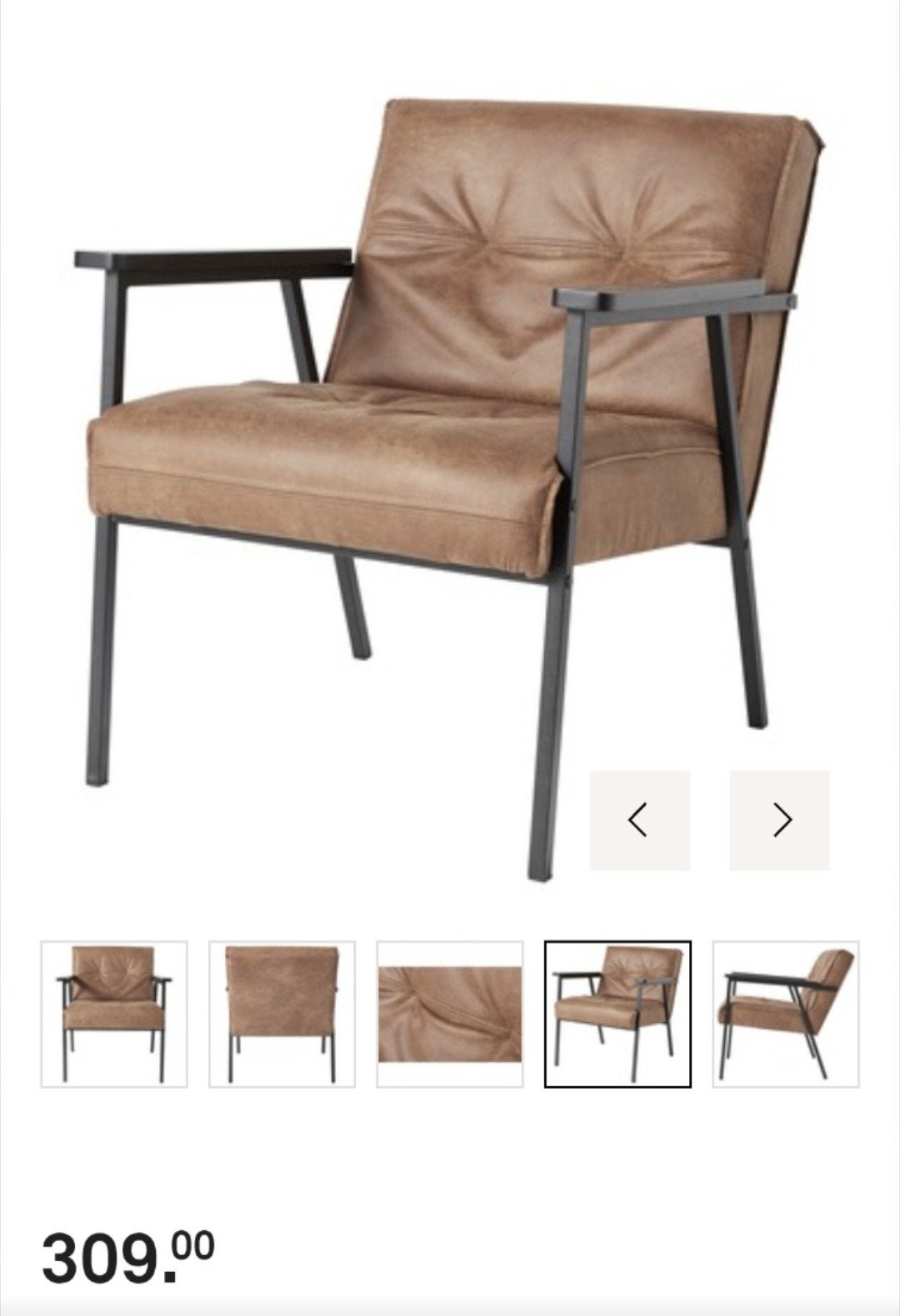 Woood Lennon fauteuil cognac leder industrieel, Ophalen, Gebruikt, Minder dan 75 cm