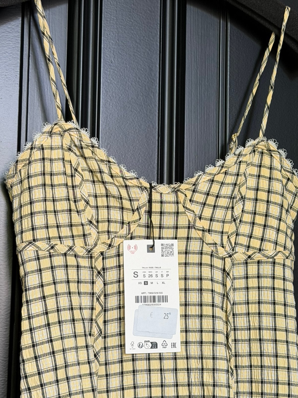Zara gingham cami-top met kanten afwerking., Maat 38/40 (M), Geel, Nieuw, Ophalen of Verzenden