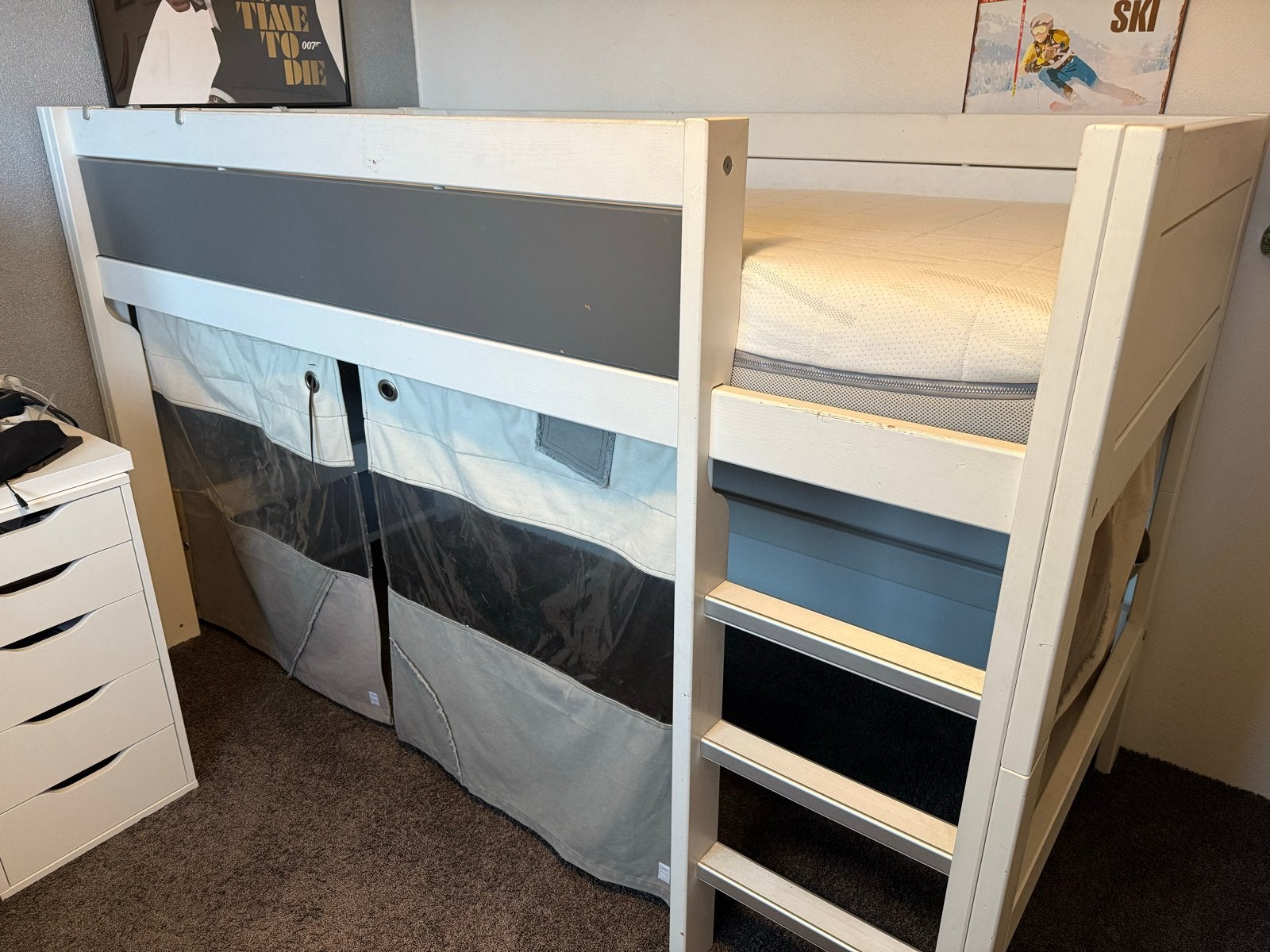 Halfhoogslaper Lifetime met speelgordijn, Ophalen, 85 tot 100 cm, Gebruikt, Hoogslaper of Stapelbed