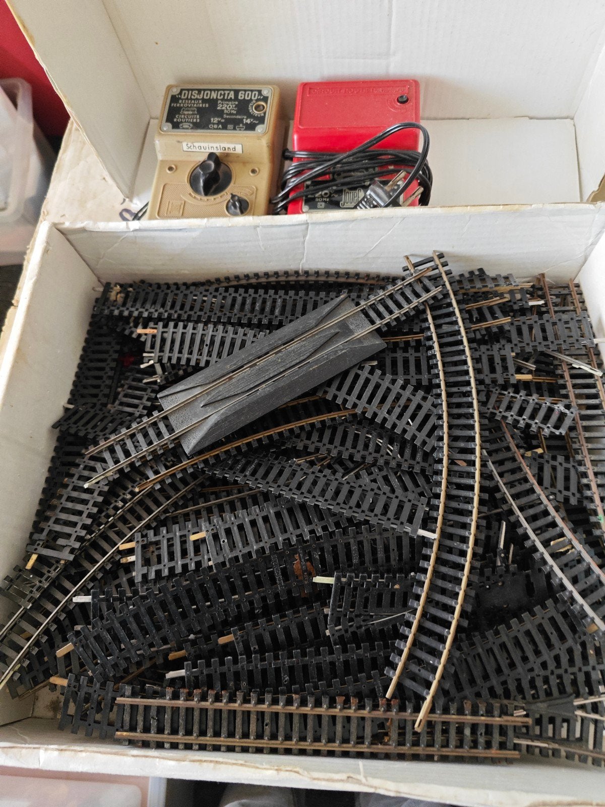 Doos met modelspoor rails, huisjes, Overige merken, Gebruikt, Gelijkstroom, Rails