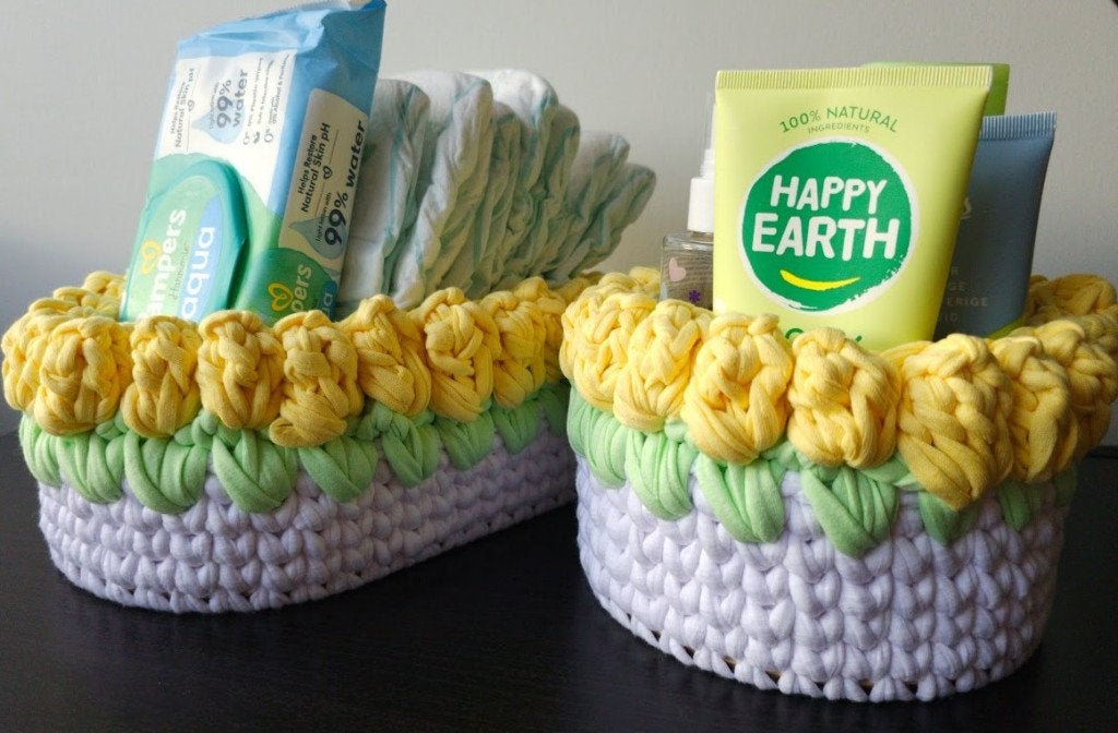 Set van 2 gele gehaakte mandjes | Babykamer opbergset, Ophalen of Verzenden, Nieuw