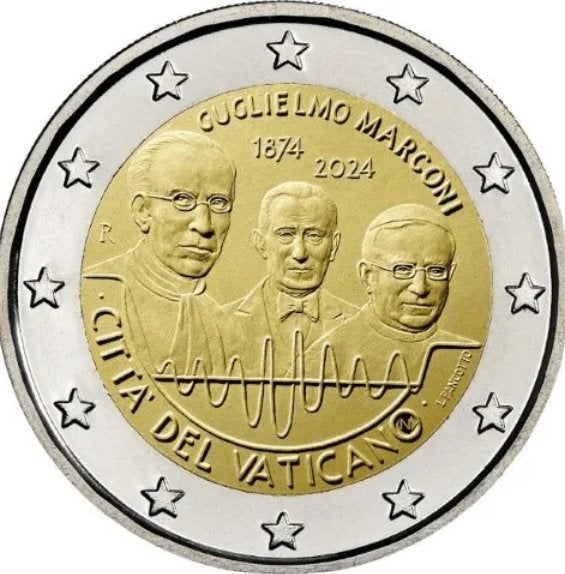 Vaticaanstad 2 euro 2024 BU – Gulielmo Marconi, Ophalen of Verzenden, Vaticaanstad, 2 euro, Losse munt