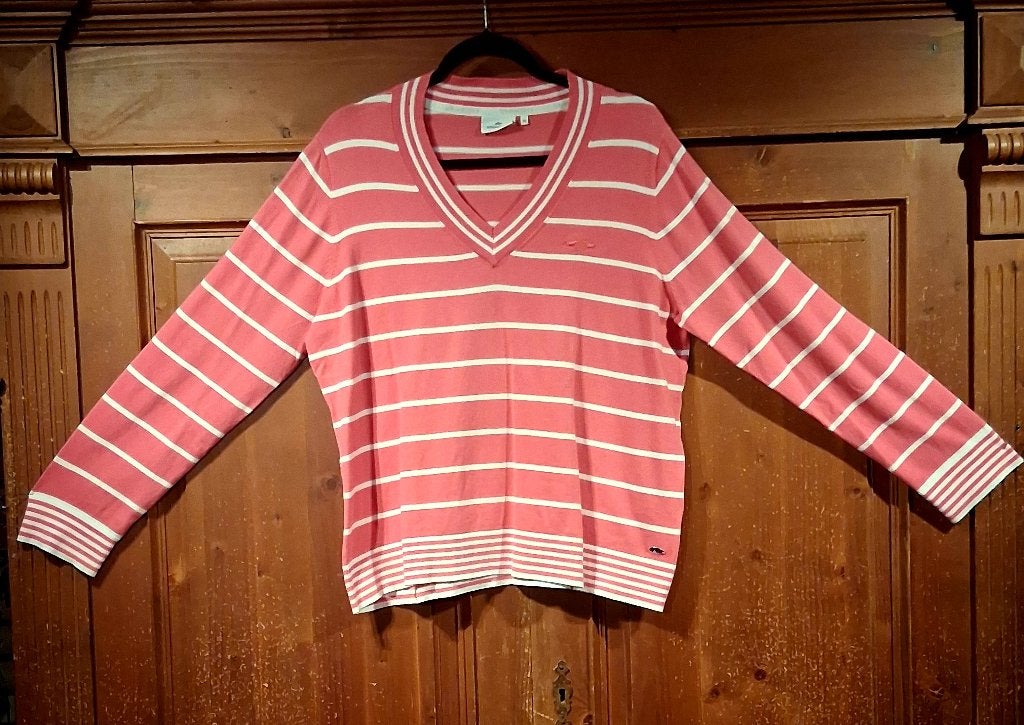 HV Society dames pullover V-hals roze gestreept 44, HV Society, Maat 42/44 (L), Ophalen of Verzenden, Zo goed als nieuw