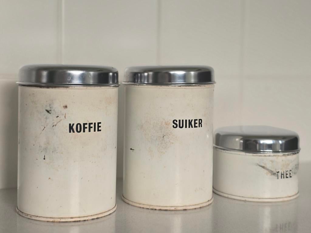 Koffie Thee Suiker blik Brabantia, Ophalen of Verzenden, Gebruikt, Koffie, Overige merken