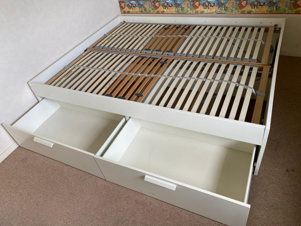 Bed, Huis en Inrichting, Ophalen, Gebruikt, Wit, Tweepersoons