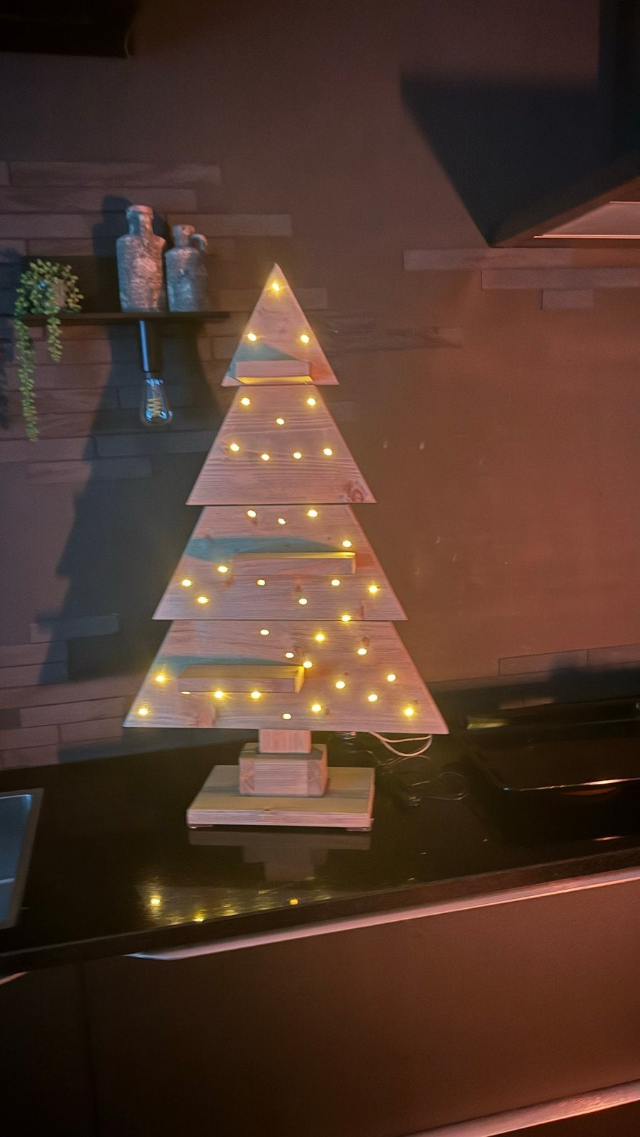 Mooi houten kerstboom met dimbare verlichting, Ophalen, Zo goed als nieuw