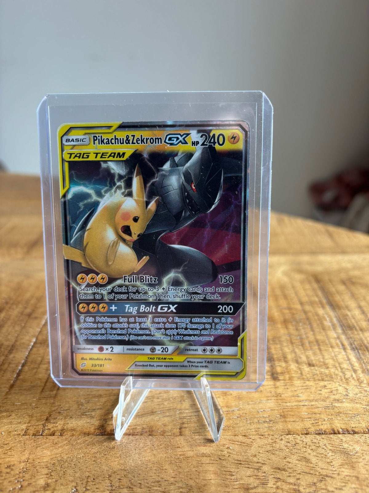 Pikachu & Zekrom GX - Tag Team, Ophalen of Verzenden, Zo goed als nieuw, Losse kaart