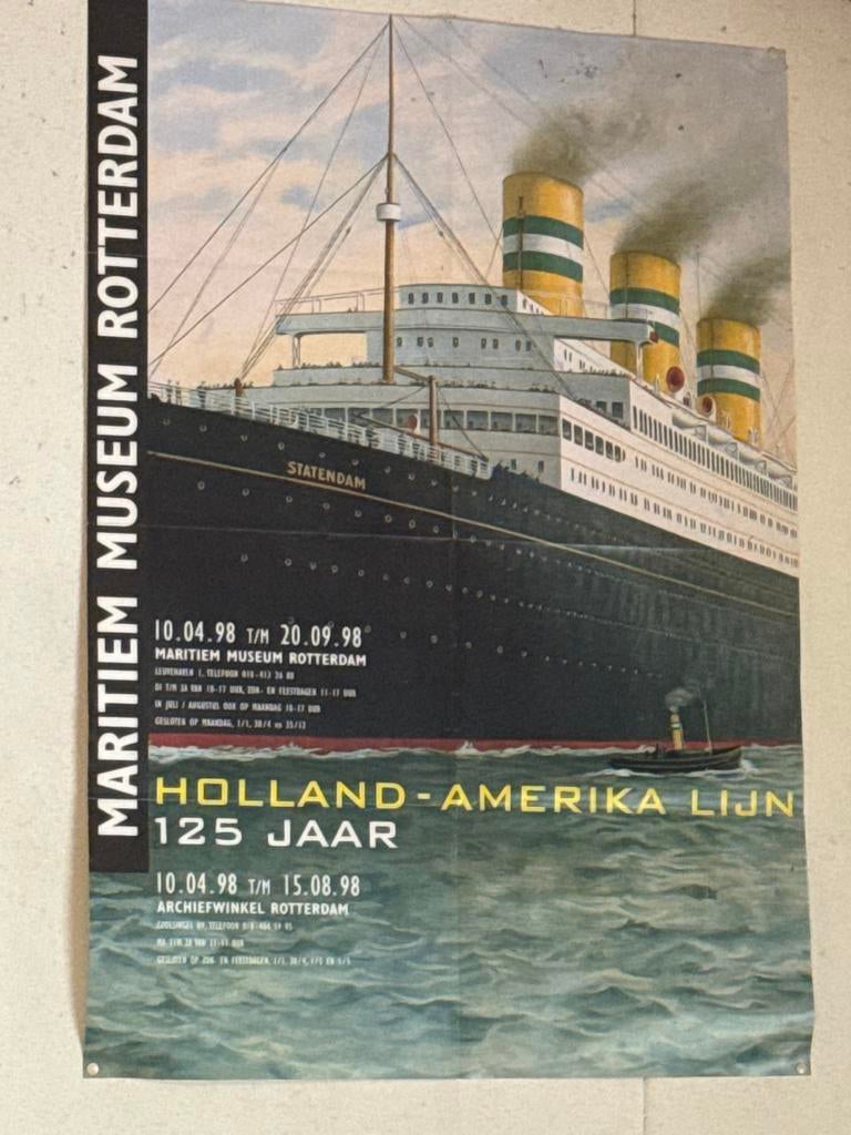 Vintage Poster Holland-Amerika Lijn - Maritiem Museum, Ophalen, Deurposter of groter, Reclame, Rechthoekig Staand
