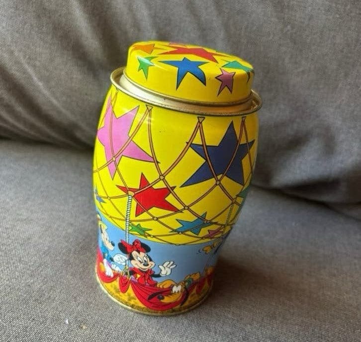 Vintage Disney blik – Mickey, Minnie, Goofy & Pluto, Ophalen of Verzenden, Mickey Mouse, Gebruikt, Beeldje of Figuurtje