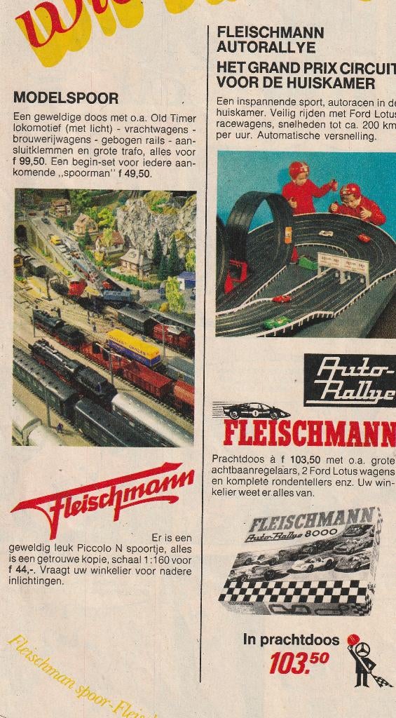 Retro reclame 1972 Fleischmann Piccolo modeltrein & racebaan, Verzenden, Overige typen