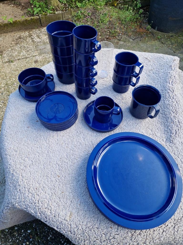 Vintage blauw servies - Compleet set voor picknick/camping, Ophalen of Verzenden, Gebruikt, Overige stijlen