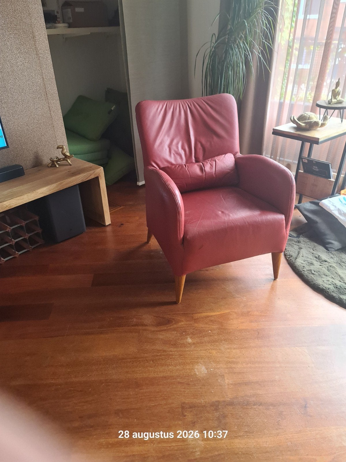 Mooi rood leren stoeltje, zo goed als nieuw, Huis en Inrichting, Fauteuils, Ophalen, Zo goed als nieuw, 50 tot 75 cm, Leer