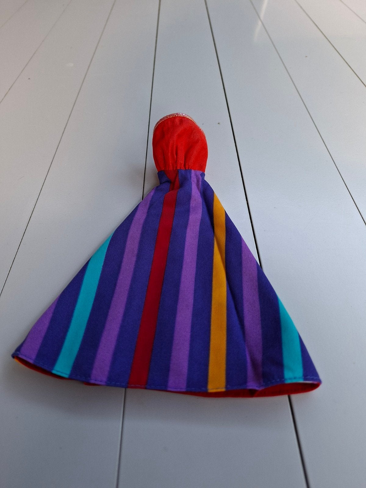 Vintage Barbie Fashion jurk - Rood met stippen en strepen, Verzamelen, Poppen, Verzenden, Gebruikt, Kleertjes