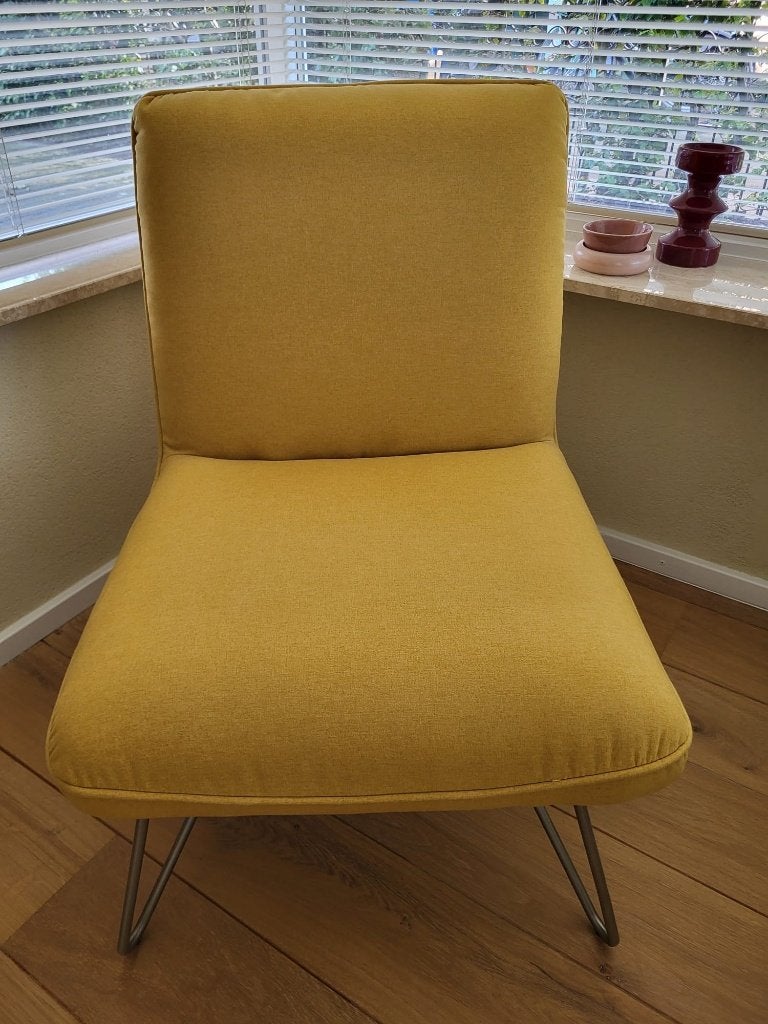 Movani fauteuil – mosterdgeel/geel – Eijerkamp, Huis en Inrichting, Fauteuils, Ophalen, Minder dan 75 cm, Zo goed als nieuw, Stof