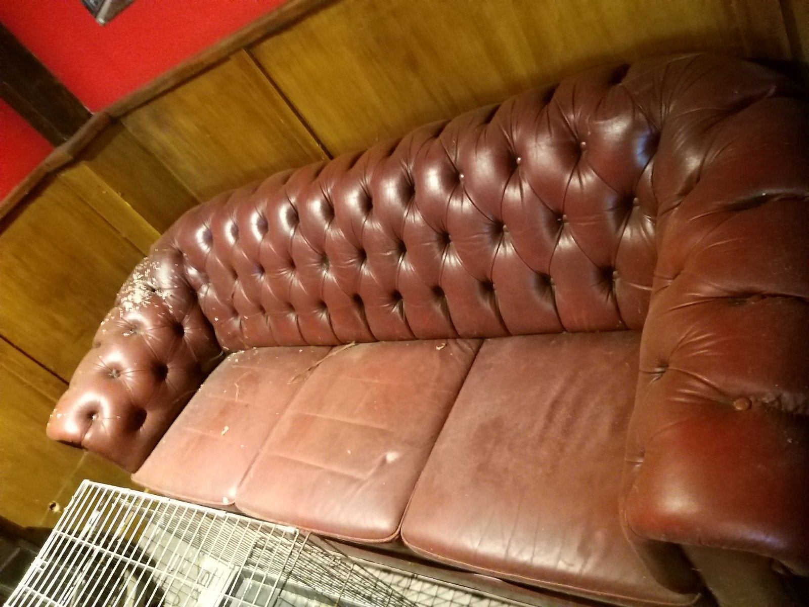 Chesterfield  bank en fauteuil=opknapper voor de handige, Ophalen, Gebruikt, Drie, Leer