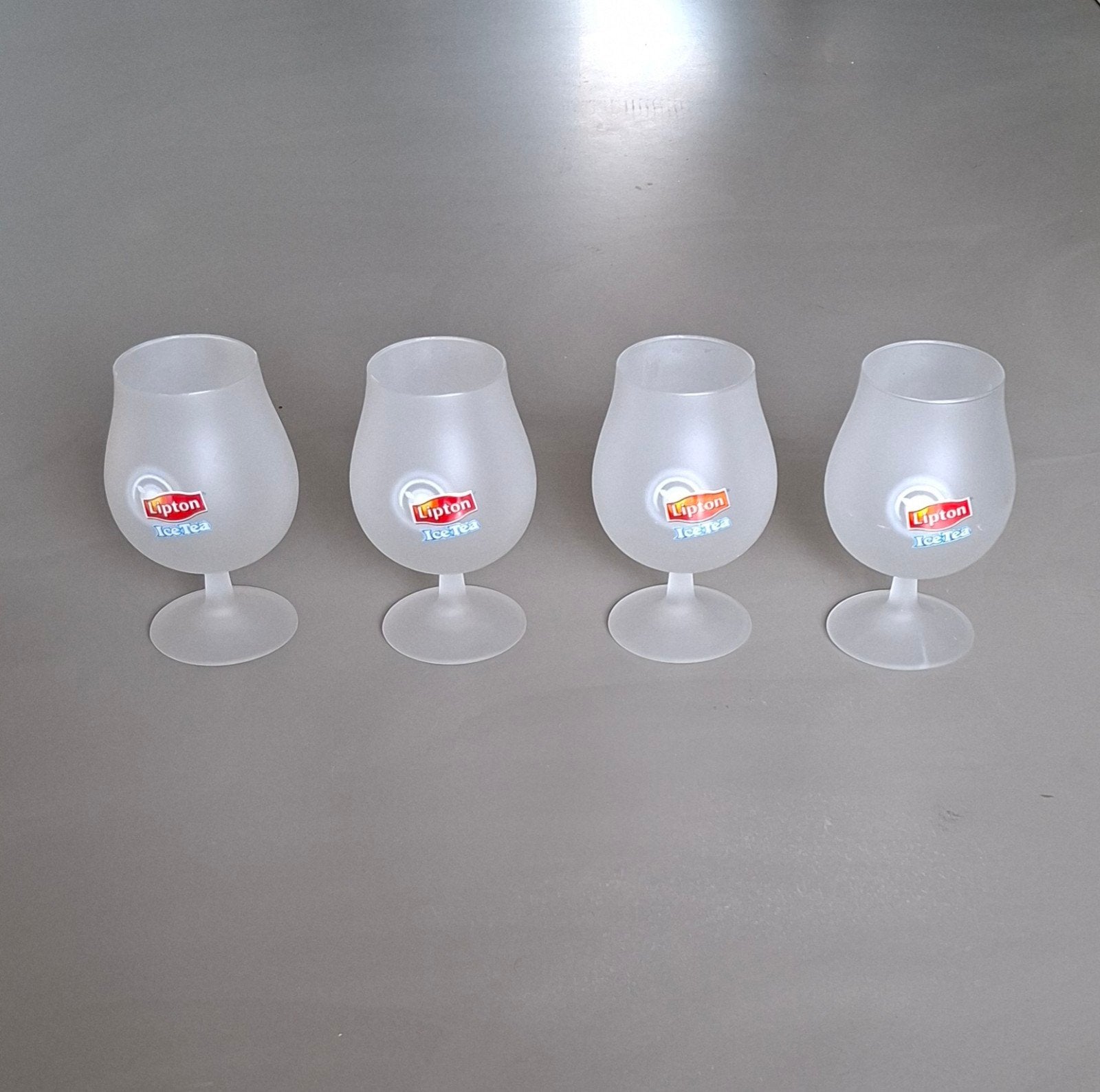 4 Lipton Ice Tea glazen - Zo goed als nieuw, Ophalen, Overige typen, Kunststof, Zo goed als nieuw