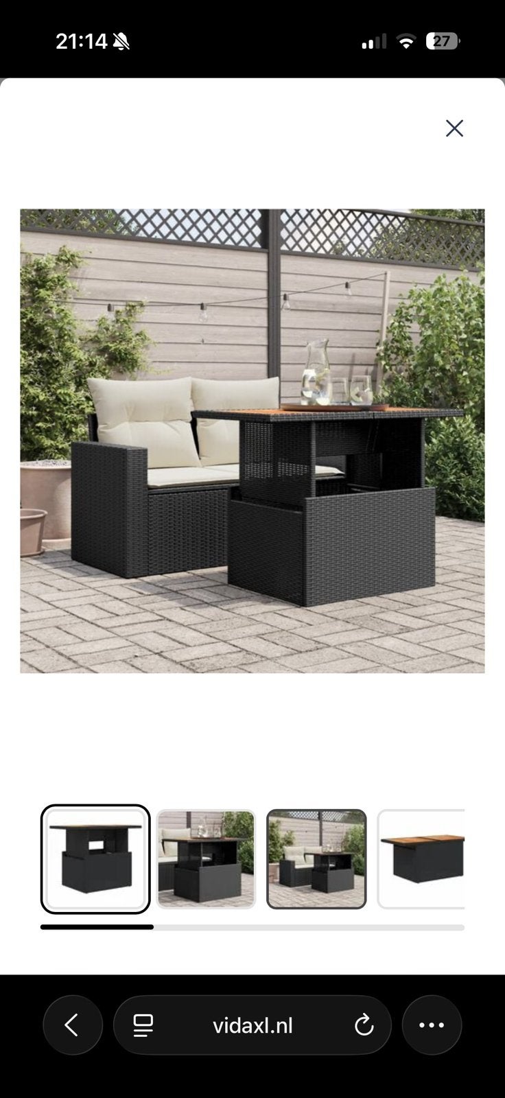 vidaXL Tuintafel poly rattan en acaciahout zwart, Ophalen, Zo goed als nieuw, Rechthoekig, Hout