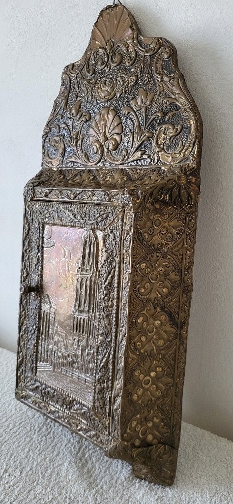 mooi uniek koperen latoen wand/sleutel kastje vintage/retro, Verzenden, Zo goed als nieuw