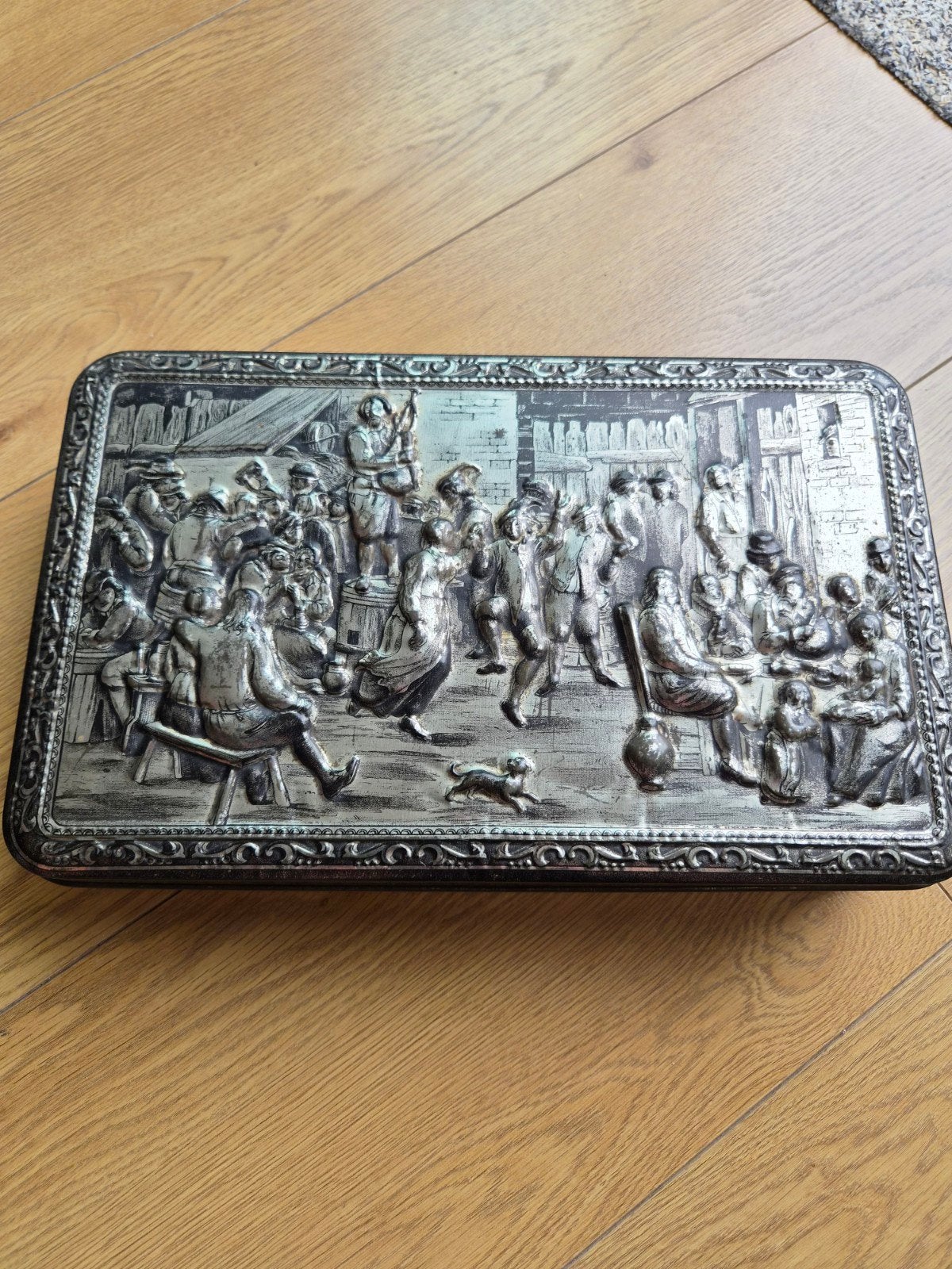Vintage sigarenblik "Taverne" Champ Clark, Teniers reliëf, Ophalen of Verzenden