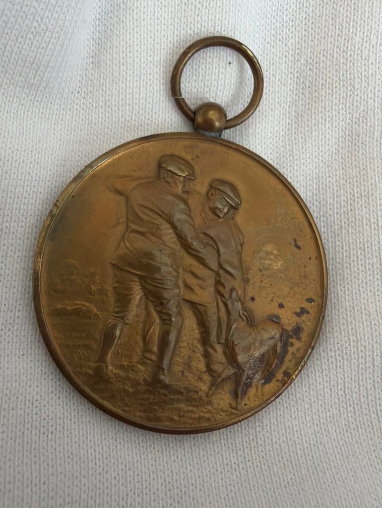 Penning of medaille jachttafereel jagers jachthond /medaille, Verzenden, Brons, Nederland