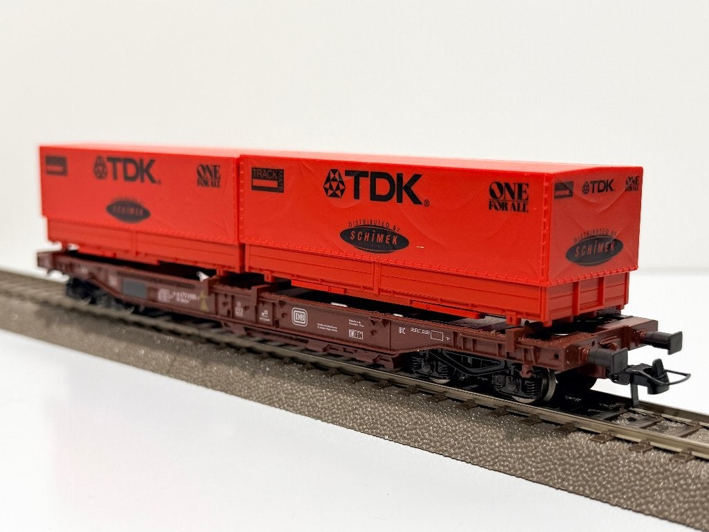 ROCO: 47022 DB Containerwagon met 2 TDK containers *H0*, Ophalen, Gebruikt, Gelijkstroom, Wagon