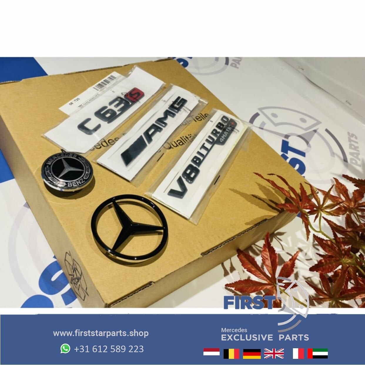 W205 C63S 4MATIC+ STER AMG LOGO SET ZWART EMBLEMEN SET Merce, Gebruikt, -, Ophalen of Verzenden, -