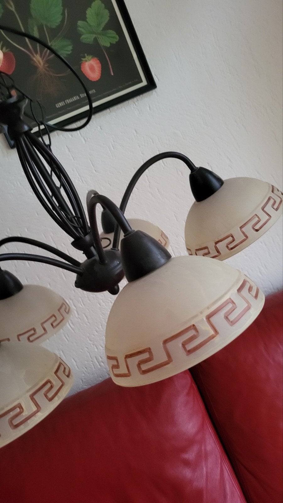 Vintage Kandelaar Hanglamp Mat Zwart 5 Lampjes, Ophalen of Verzenden, Zo goed als nieuw, Glas, Vintage, Kandelaar
