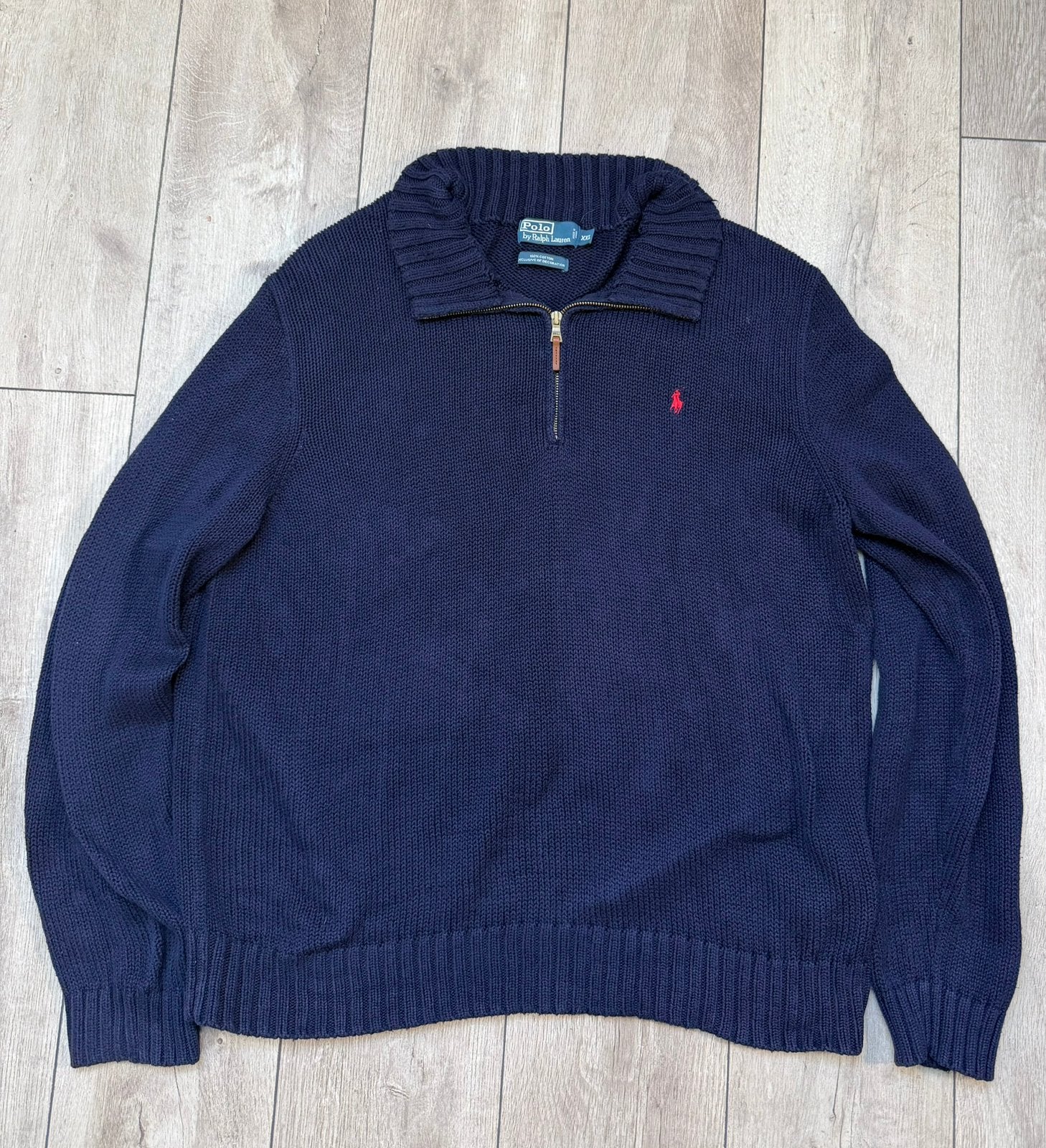 Polo Ralph Lauren Quarter Zip Knit Navy XXL – Rood Logo, Kleding | Heren, Ophalen of Verzenden, Zo goed als nieuw, Overige maten