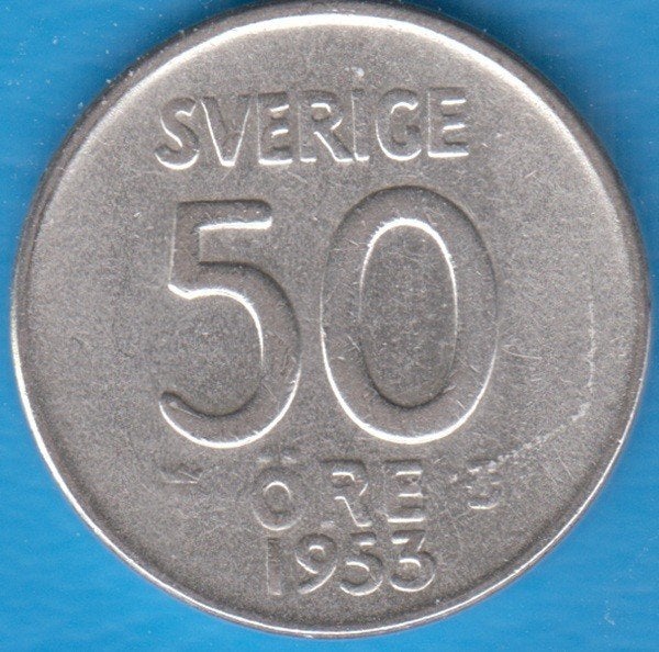 Zweden 50 öre 1953 TS Gustaf VI zilver KM# 825 in munthouder, Ophalen of Verzenden, Overige landen, Losse munt, Zilver