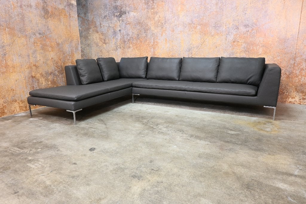 OPNIEUW beklede leren B&B Italia Charles design hoekbank, Gebruikt, Hoekbank, 300 cm of meer, Ophalen of Verzenden
