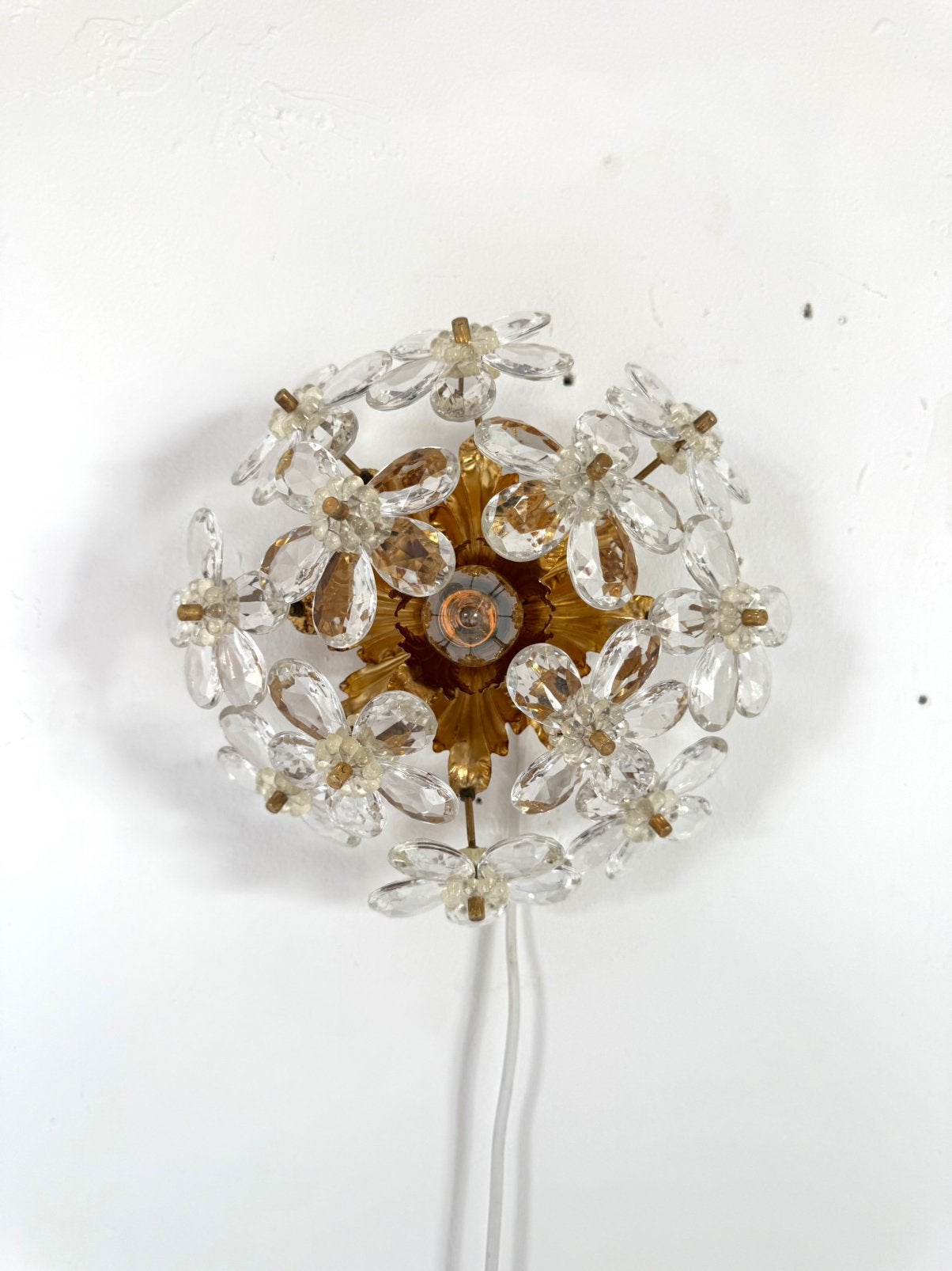 Vintage messing & glazen wandlamp, Denz Leuchten ‘70, Gerichte verlichting, Denz Leuchten, Denz Leuchten, E14 (klein)