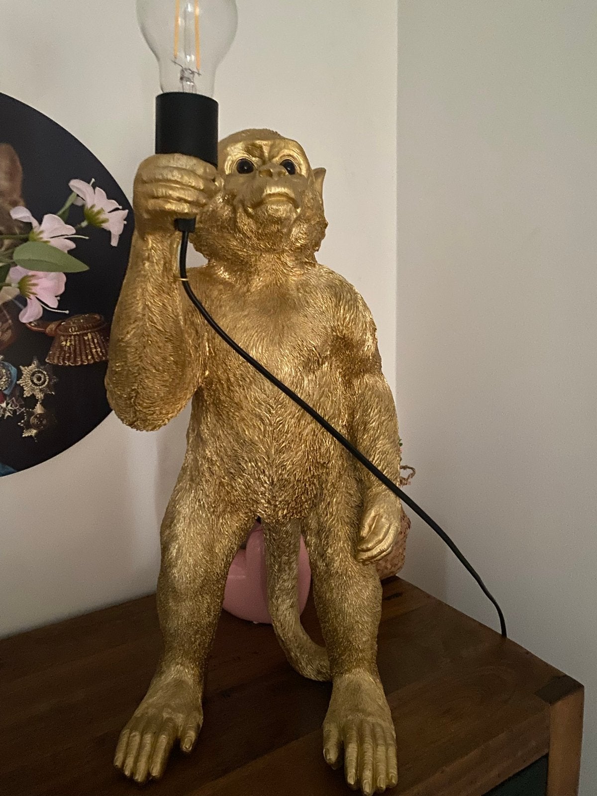 Gouden Apen Lamp - Zo goed als nieuw, Ophalen, E27 (groot), Zo goed als nieuw, Goud