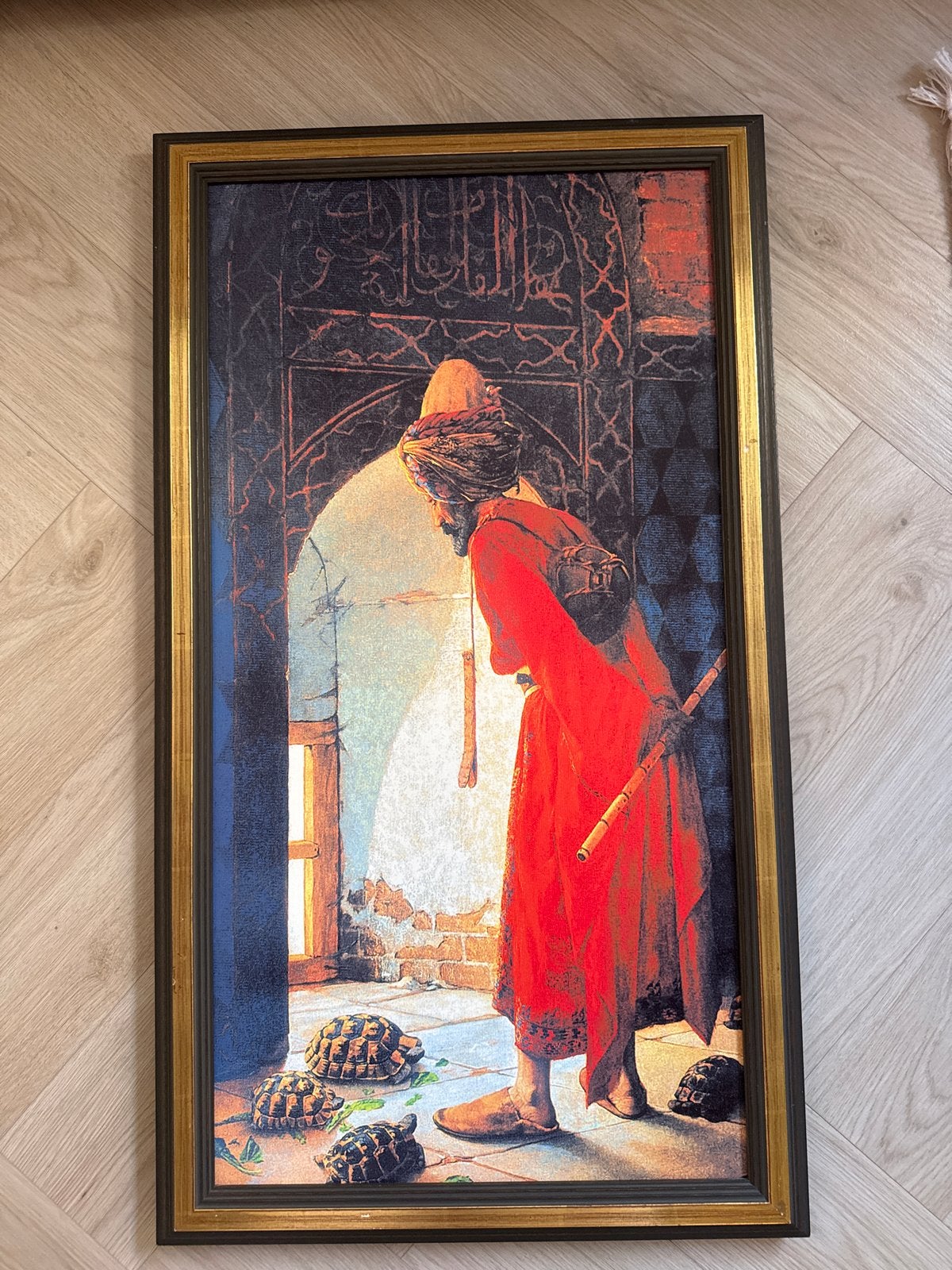 Ingelijste kunstprint: Oosterse man met schildpadden, Ophalen of Verzenden