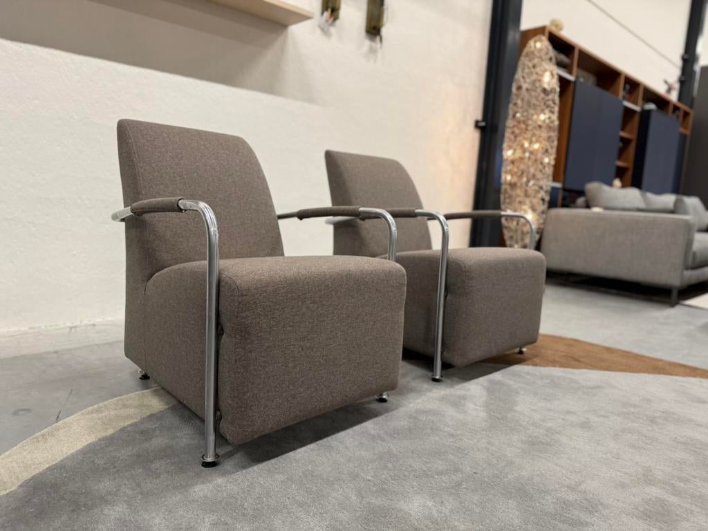2 Gelderland 6420 Fauteuil Taupe stof Design stoel, 75 tot 100 cm, Ophalen of Verzenden, Zo goed als nieuw, Gelderland