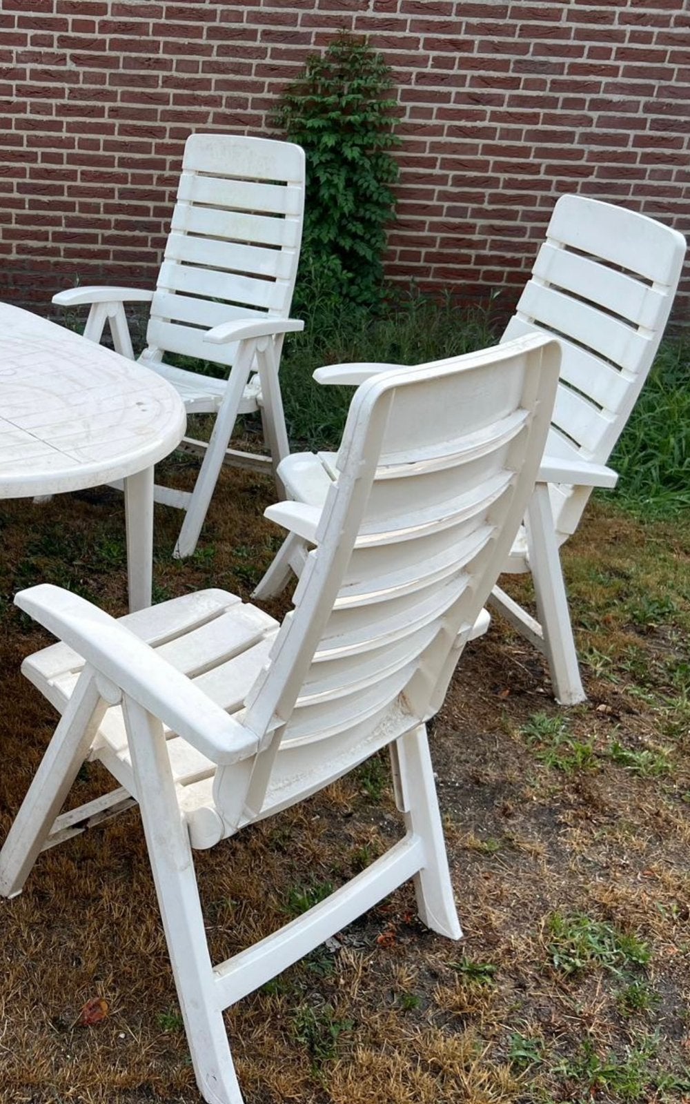 7x Tuinstoel ( verstelbaar ) + tafel, Ophalen, Zo goed als nieuw, Kunststof, Verstelbaar