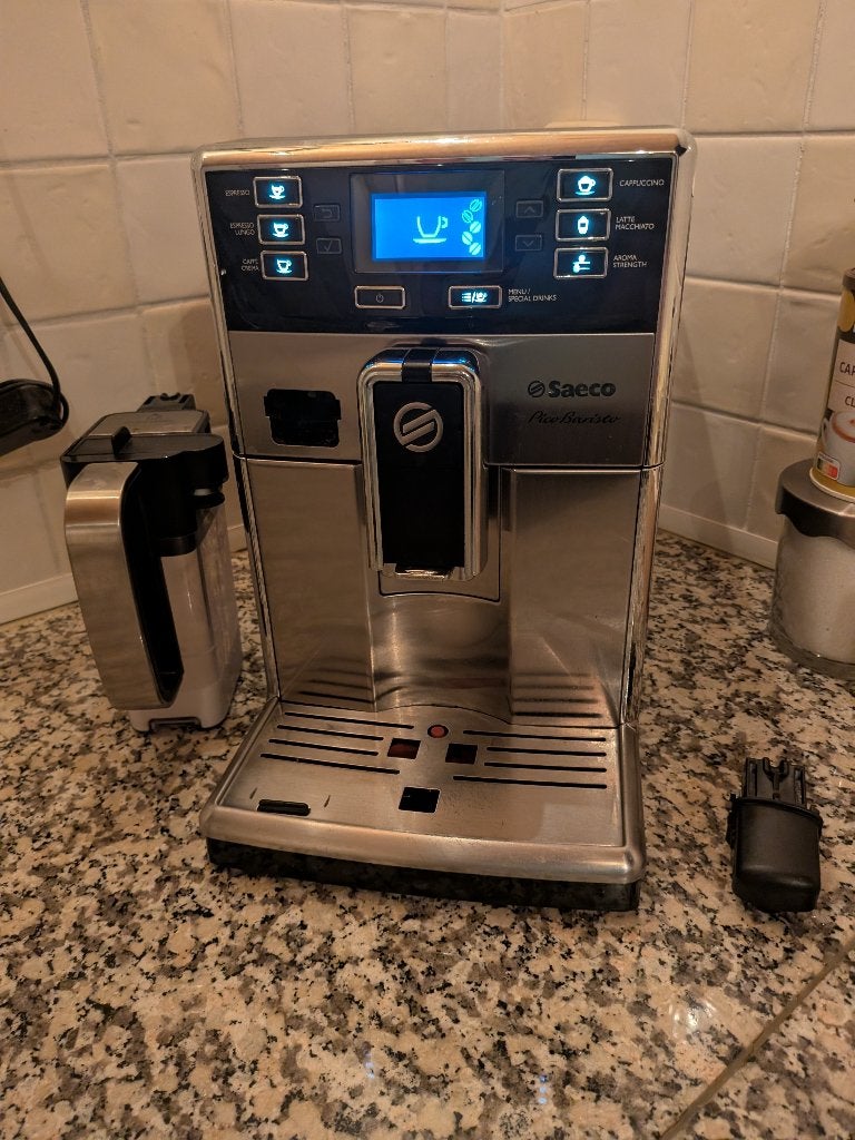 Zeer luxe Saeco PicoBaristo bonenmachine in RVS uitgevoerd, Ophalen, 10 kopjes of meer, Koffiemachine, Zo goed als nieuw