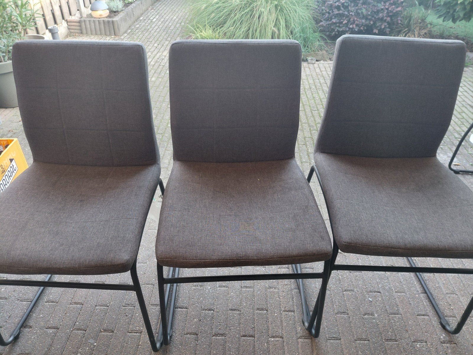 Set van 6 grijze eetkamerstoelen - zo goed als nieuw, Ophalen, Drie, Zo goed als nieuw, Stof